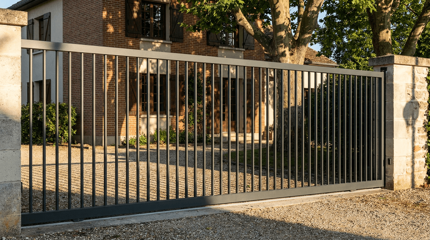 Portail acier S235JR coulissant motorisé Came BX-241 RAL 7016 anthracite — Boutigny Brie (Seine-et-Marne) — AZ Construction Bruyères-sur-Oise — EN 13241