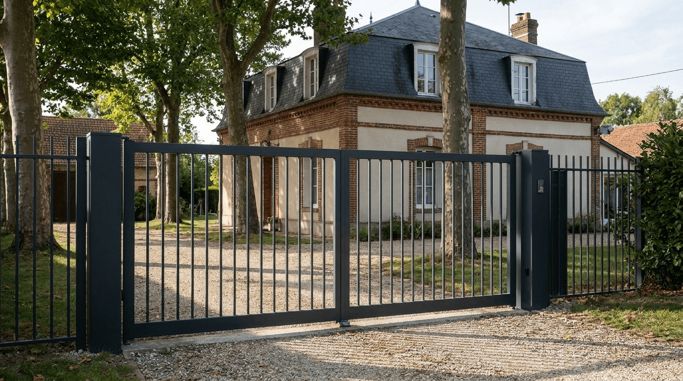 Portail acier S235JR battant 2 vantaux motorisé Came BX-241 RAL 7016 anthracite — Agnetz (Oise) — AZ Construction Bruyères-sur-Oise — EN 13241