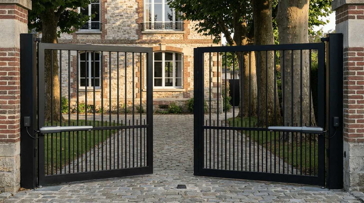 Portail acier S235JR battant 2 vantaux motorisé Came BX-241 RAL 9005 noir — Attichy (Oise) — AZ Construction Bruyères-sur-Oise — EN 13241