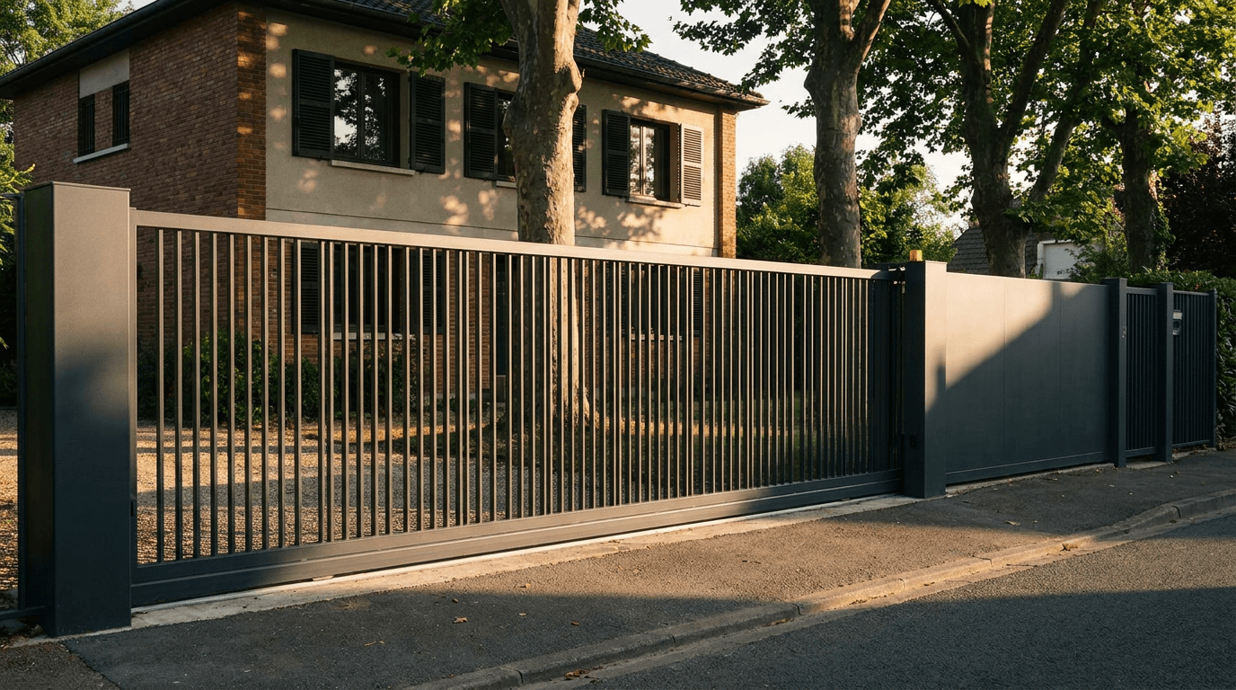 Portail acier S235JR coulissant motorisé Came BX-241 RAL 7016 anthracite — Barbery (Oise) — AZ Construction Bruyères-sur-Oise — EN 13241