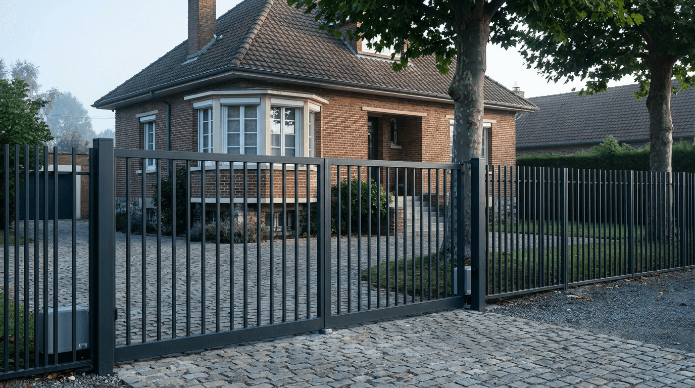 Portail acier S235JR battant 2 vantaux motorisé Came BX-241 RAL 7016 anthracite — Bury (Oise) — AZ Construction Bruyères-sur-Oise — EN 13241