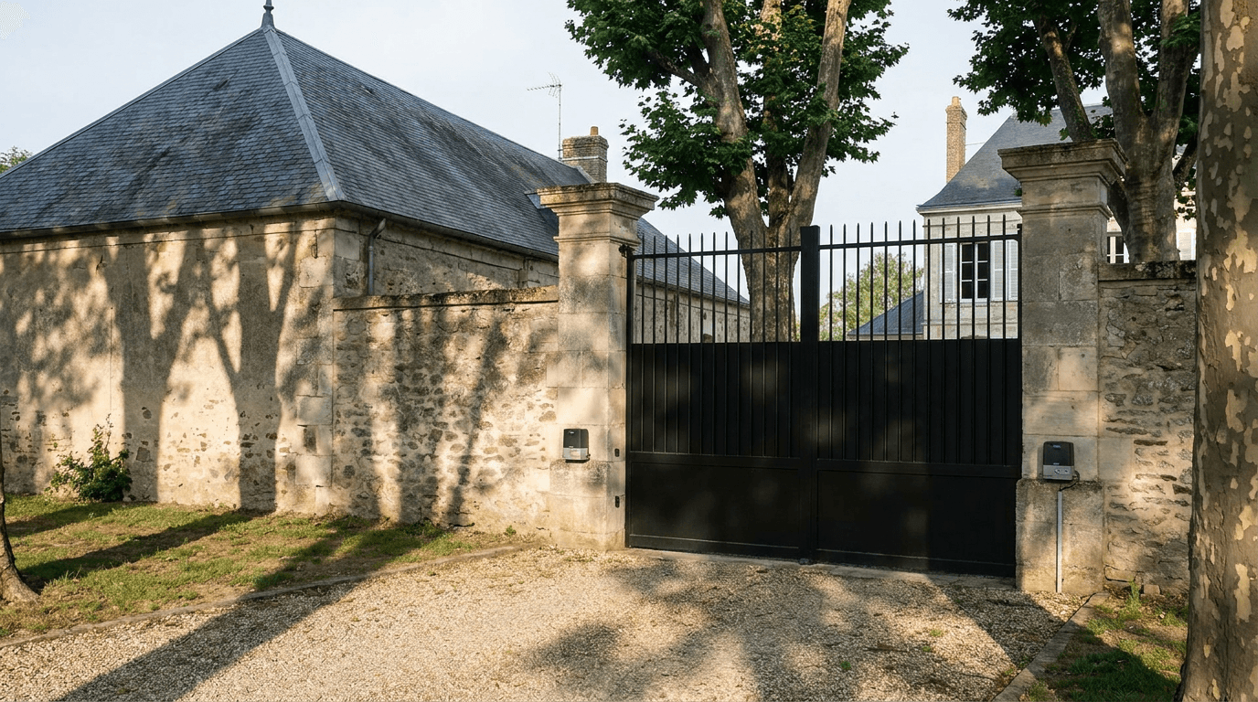Portail acier S235JR battant 2 vantaux héritage motorisé Came BX-241 RAL 9005 noir — Catenoy (Oise) — AZ Construction Bruyères-sur-Oise — EN 13241