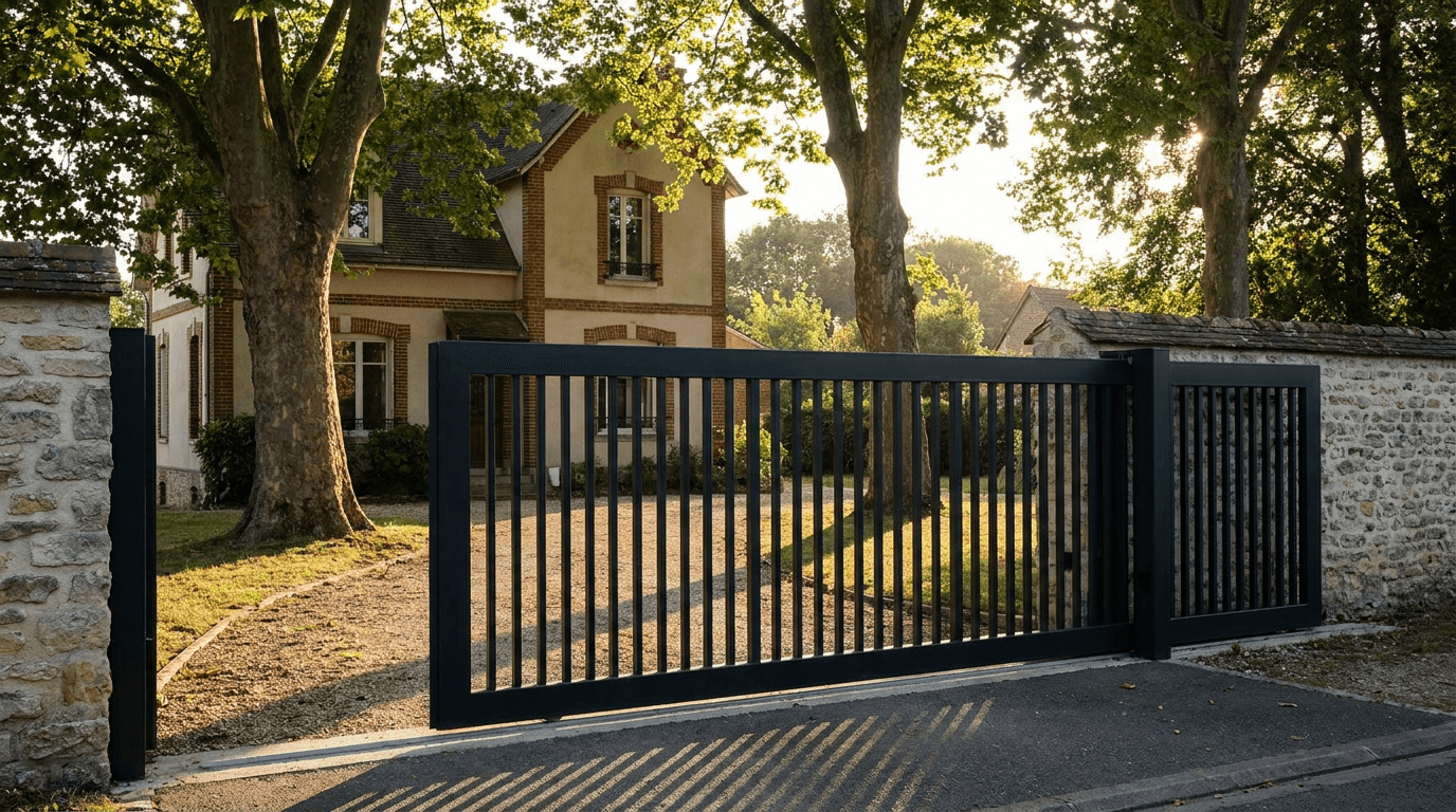 Portail acier S235JR coulissant motorisé Came BX-241 RAL 9005 noir — Chevrières (Oise) — AZ Construction Bruyères-sur-Oise — EN 13241