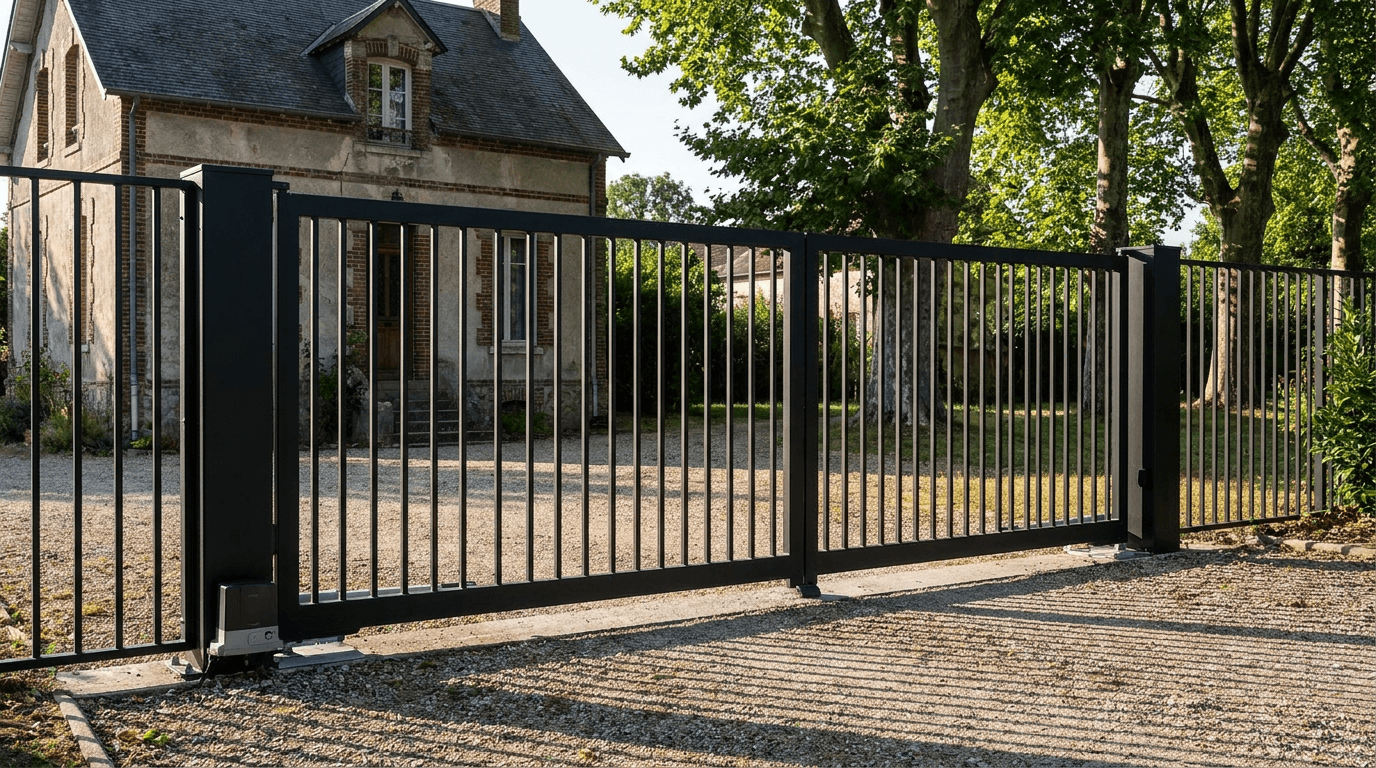 Portail acier S235JR battant 2 vantaux motorisé Came BX-241 RAL 9005 noir — Cinqueux (Oise) — AZ Construction Bruyères-sur-Oise — EN 13241