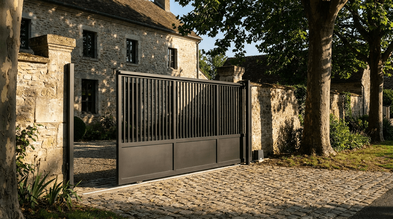 Portail acier S235JR coulissant motorisé Came BX-241 RAL 9005 noir — Clermont (Oise) — AZ Construction Bruyères-sur-Oise — EN 13241