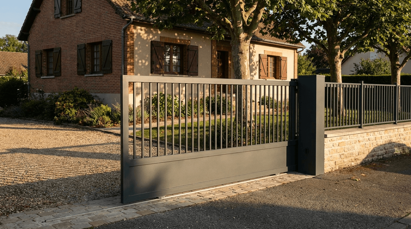 Portail acier S235JR coulissant motorisé Came BX-241 RAL 7016 anthracite — Cramoisy (Oise) — AZ Construction Bruyères-sur-Oise — EN 13241