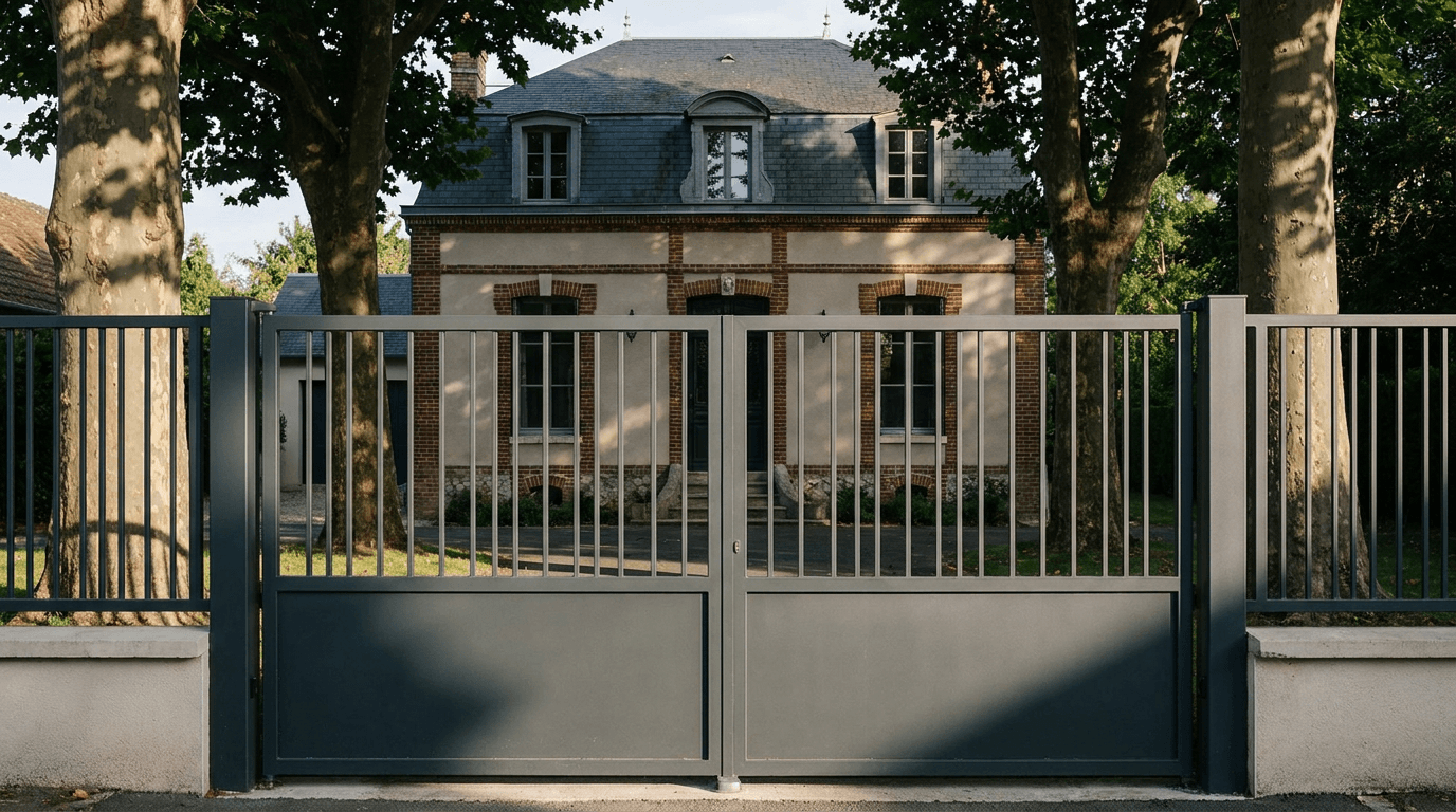 Portail acier S235JR battant 2 vantaux motorisé Came BX-241 RAL 7016 anthracite — Ercuis (Oise) — AZ Construction Bruyères-sur-Oise — EN 13241