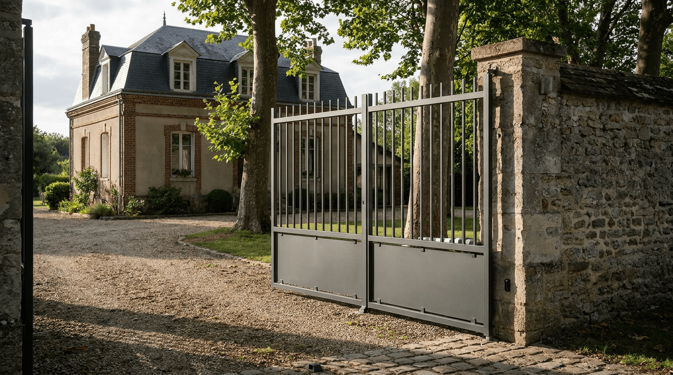 Portail acier S235JR battant 2 vantaux motorisé Came BX-241 RAL 7016 anthracite — Angicourt (Oise) — AZ Construction Bruyères-sur-Oise — EN 13241
