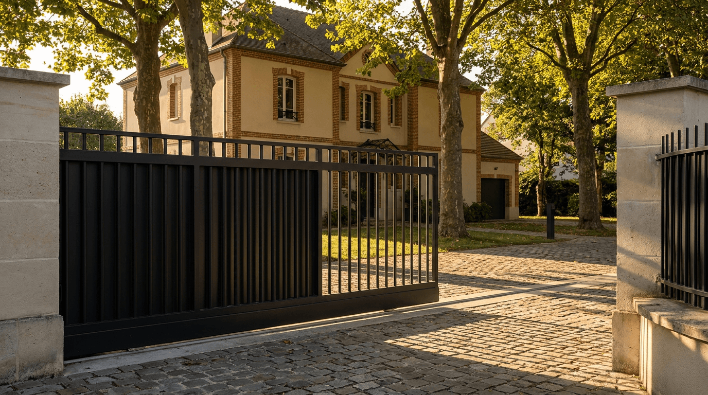 Portail acier S235JR coulissant motorisé Came BX-241 RAL 9005 noir — Aincourt Vexin (Val-d'Oise) — AZ Construction Bruyères-sur-Oise — EN 13241