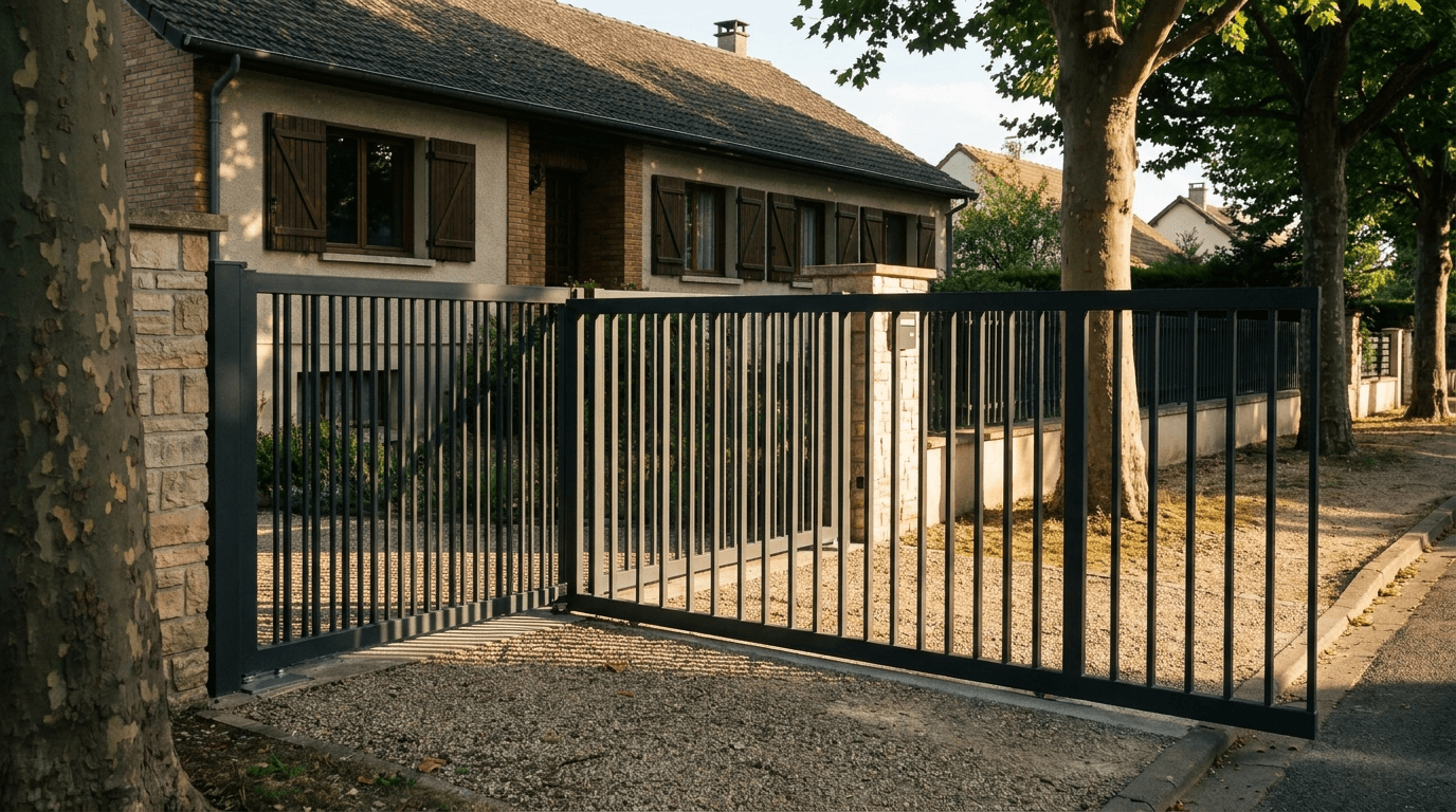 Portail acier S235JR coulissant motorisé Came BX-241 RAL 7016 anthracite — Arthies Vexin (Val-d'Oise) — AZ Construction Bruyères-sur-Oise — EN 13241