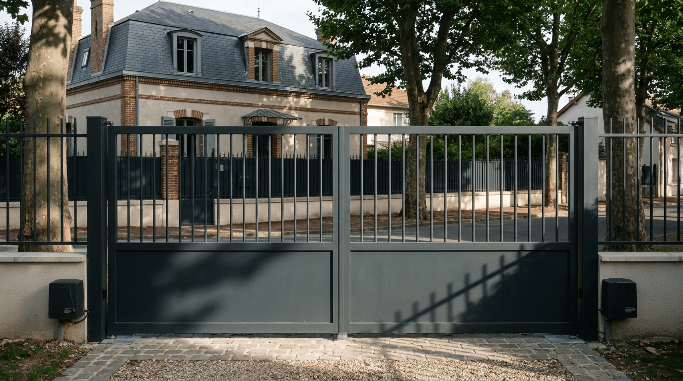 Portail acier S235JR battant 2 vantaux motorisé Came BX-241 RAL 7016 anthracite — Avernes Vexin (Val-d'Oise) — AZ Construction Bruyères-sur-Oise — EN 13241