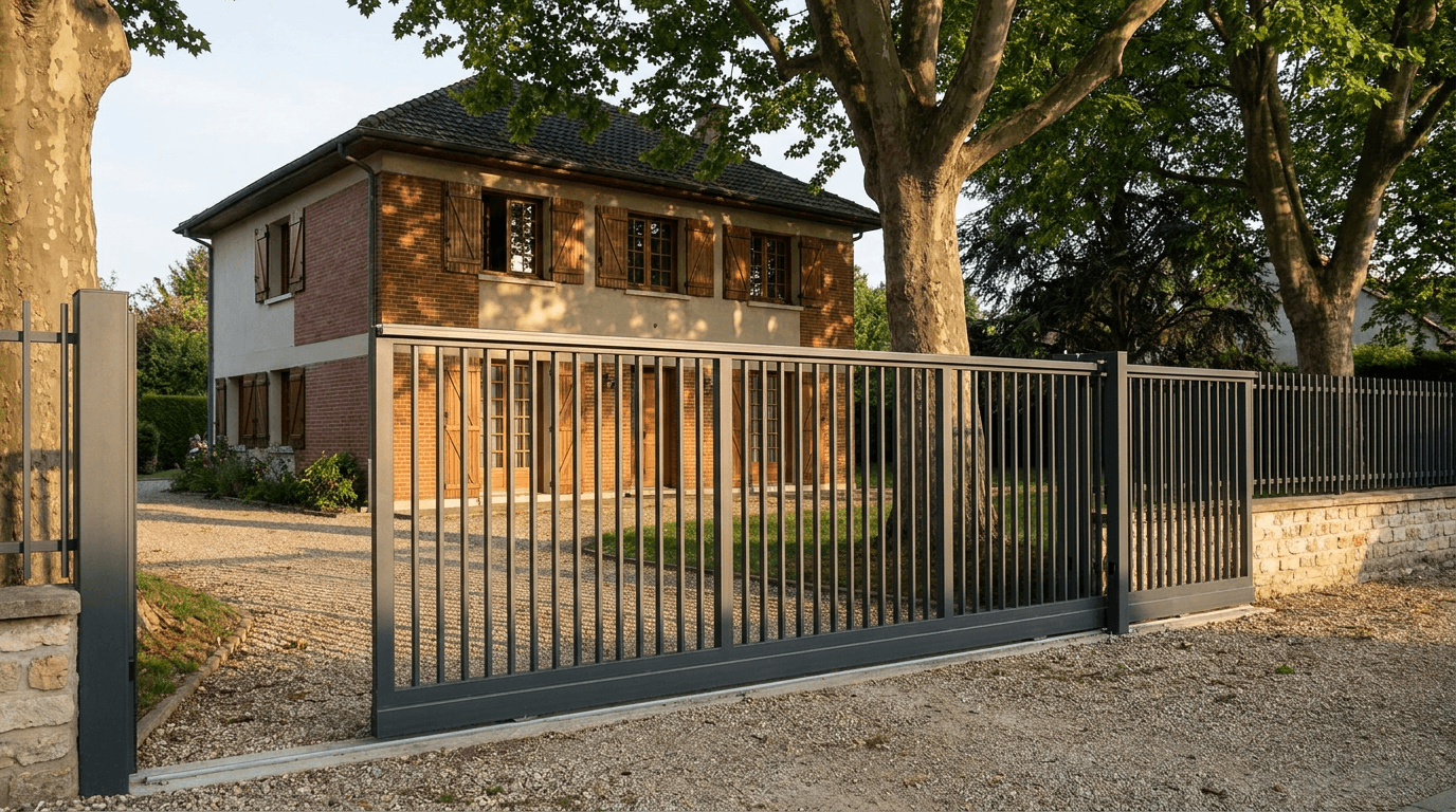 Portail acier S235JR coulissant motorisé Came BX-241 RAL 7016 anthracite — Bernes-sur-Oise (Val-d'Oise) — AZ Construction Bruyères-sur-Oise — EN 13241