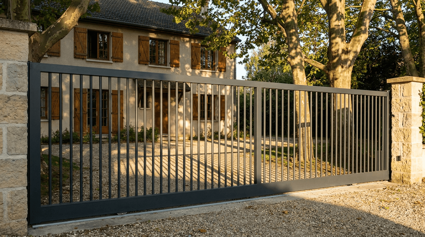 Portail acier S235JR coulissant motorisé Came BX-241 RAL 7016 anthracite — Bray-et-Lû Vexin (Val-d'Oise) — AZ Construction Bruyères-sur-Oise — EN 13241