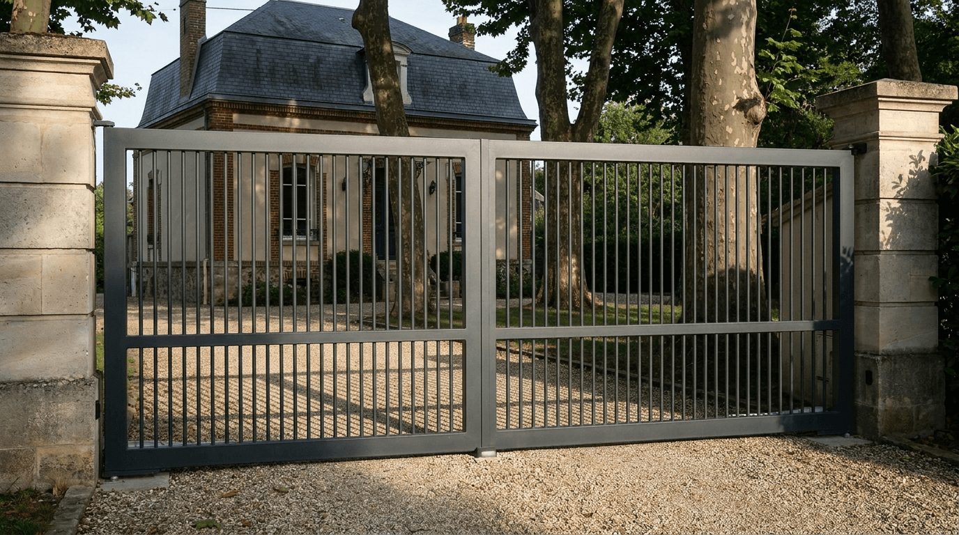 Portail acier S235JR battant 2 vantaux motorisé Came BX-241 RAL 7016 anthracite — Cergy-Pontoise (Val-d'Oise) — AZ Construction Bruyères-sur-Oise — EN 13241
