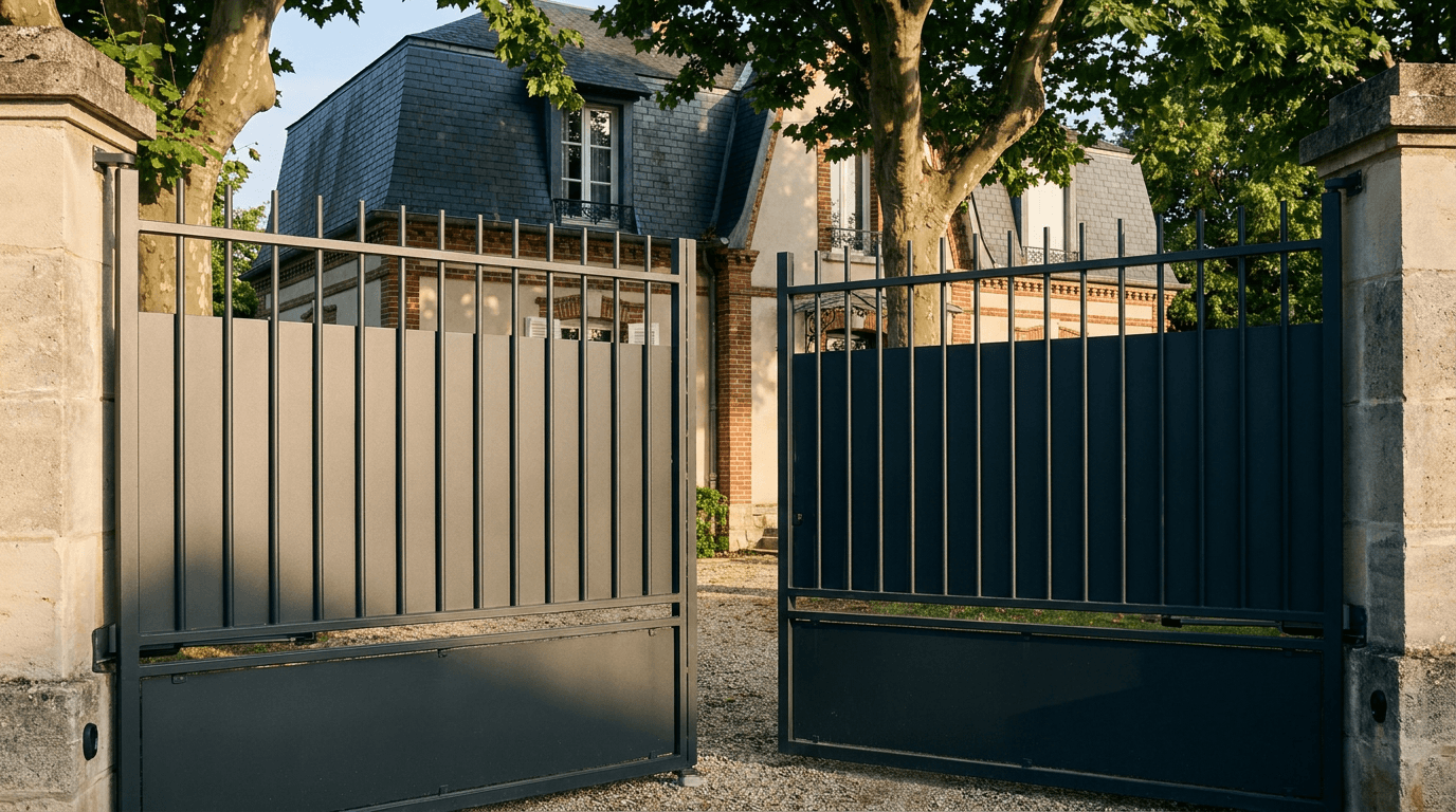Portail acier S235JR battant 2 vantaux motorisé Came BX-241 RAL 7016 anthracite — Boissy-le-Sec (Essonne) — AZ Construction Bruyères-sur-Oise — EN 13241