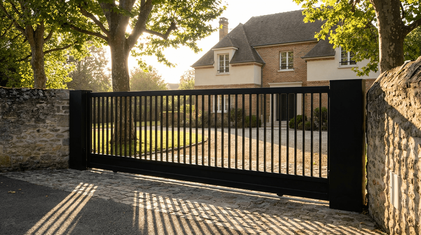 Portail acier S235JR coulissant motorisé Came BX-241 RAL 9005 noir — Cerny (Essonne) — AZ Construction Bruyères-sur-Oise — EN 13241