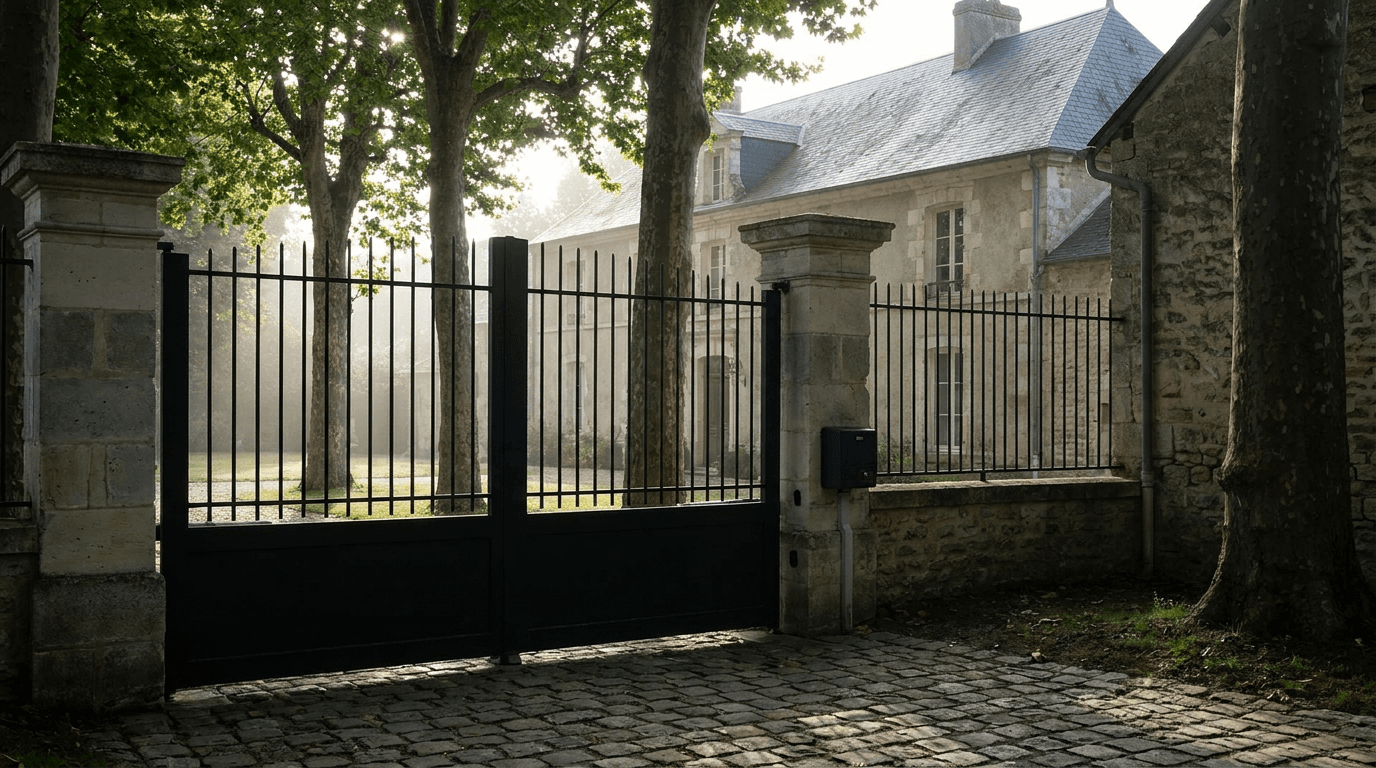 Portail acier S235JR battant 2 vantaux héritage motorisé Came BX-241 RAL 9005 noir — Boinvilliers (Yvelines) — AZ Construction Bruyères-sur-Oise — EN 13241