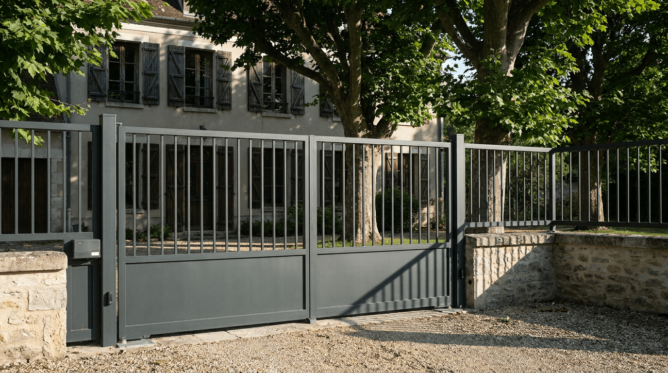 Portail acier S235JR battant 2 vantaux motorisé Came BX-241 RAL 7016 anthracite — Condé-sur-Vesgre (Yvelines) — AZ Construction Bruyères-sur-Oise — EN 13241