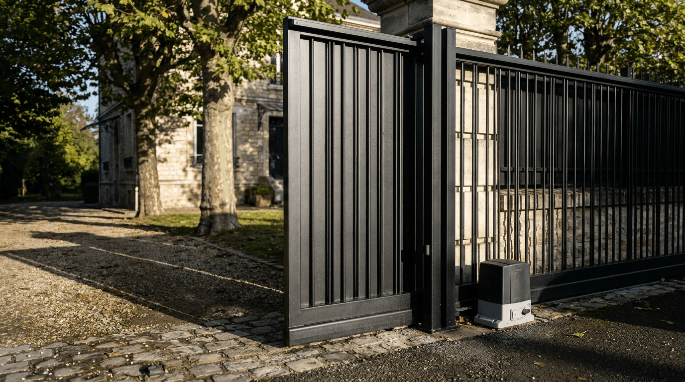 Portail acier S235JR coulissant motorisé Came BX-241 RAL 9005 noir — Dampierre-en-Yvelines — AZ Construction Bruyères-sur-Oise — EN 13241