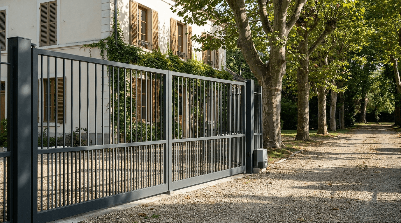 Portail acier S235JR battant 2 vantaux motorisé Came BX-241 RAL 7016 anthracite — Émancé (Yvelines) — AZ Construction Bruyères-sur-Oise — EN 13241
