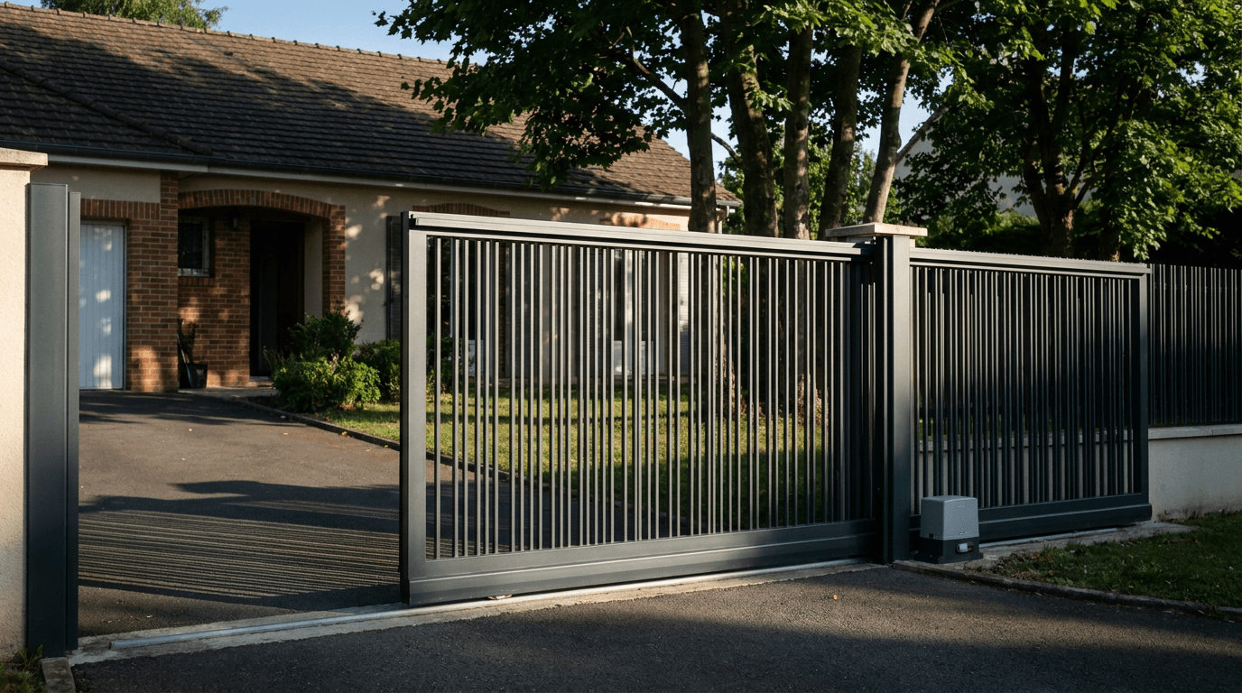 Portail acier S235JR coulissant motorisé Came BX-241 RAL 7016 anthracite — Évecquemont (Yvelines) — AZ Construction Bruyères-sur-Oise — EN 13241
