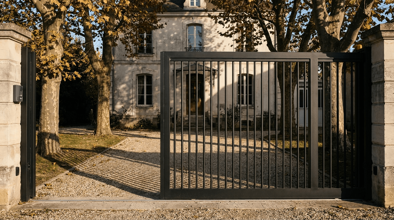 Portail acier S235JR coulissant motorisé Came BX-241 RAL 9005 noir — Flexanville (Yvelines) — AZ Construction Bruyères-sur-Oise — EN 13241