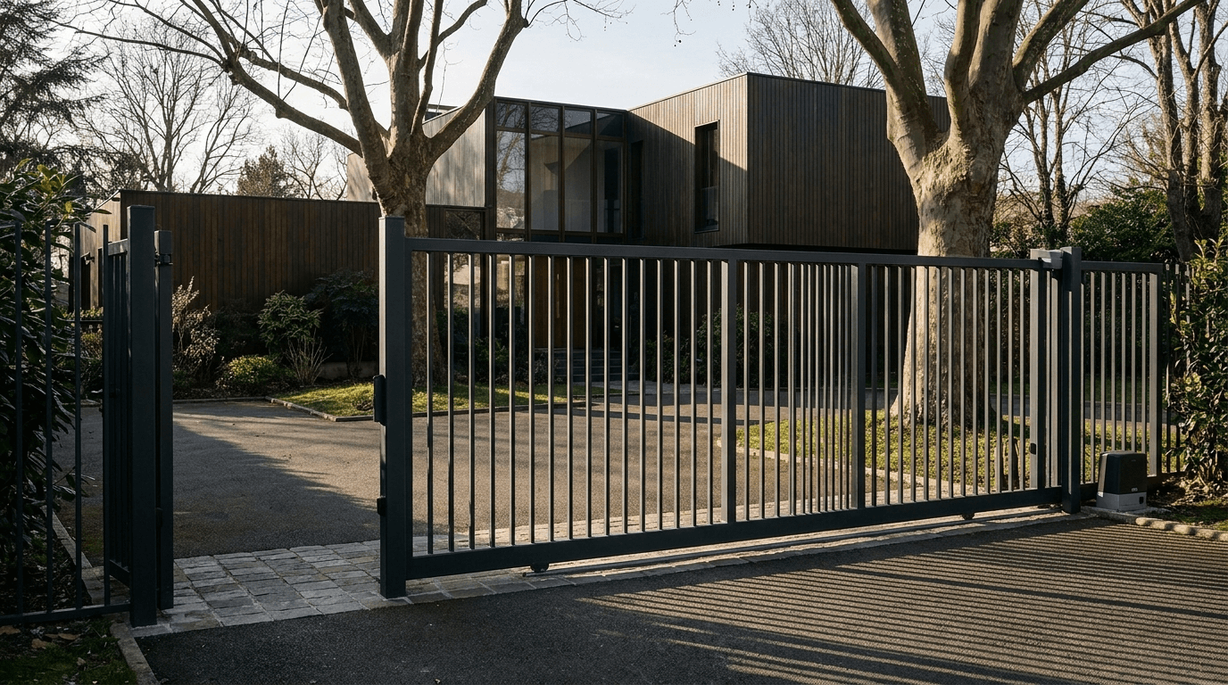 Portail acier S235JR coulissant motorisé Came BX-241 RAL 7016 anthracite — Fontenay-le-Fleury (Yvelines) — AZ Construction Bruyères-sur-Oise — EN 13241