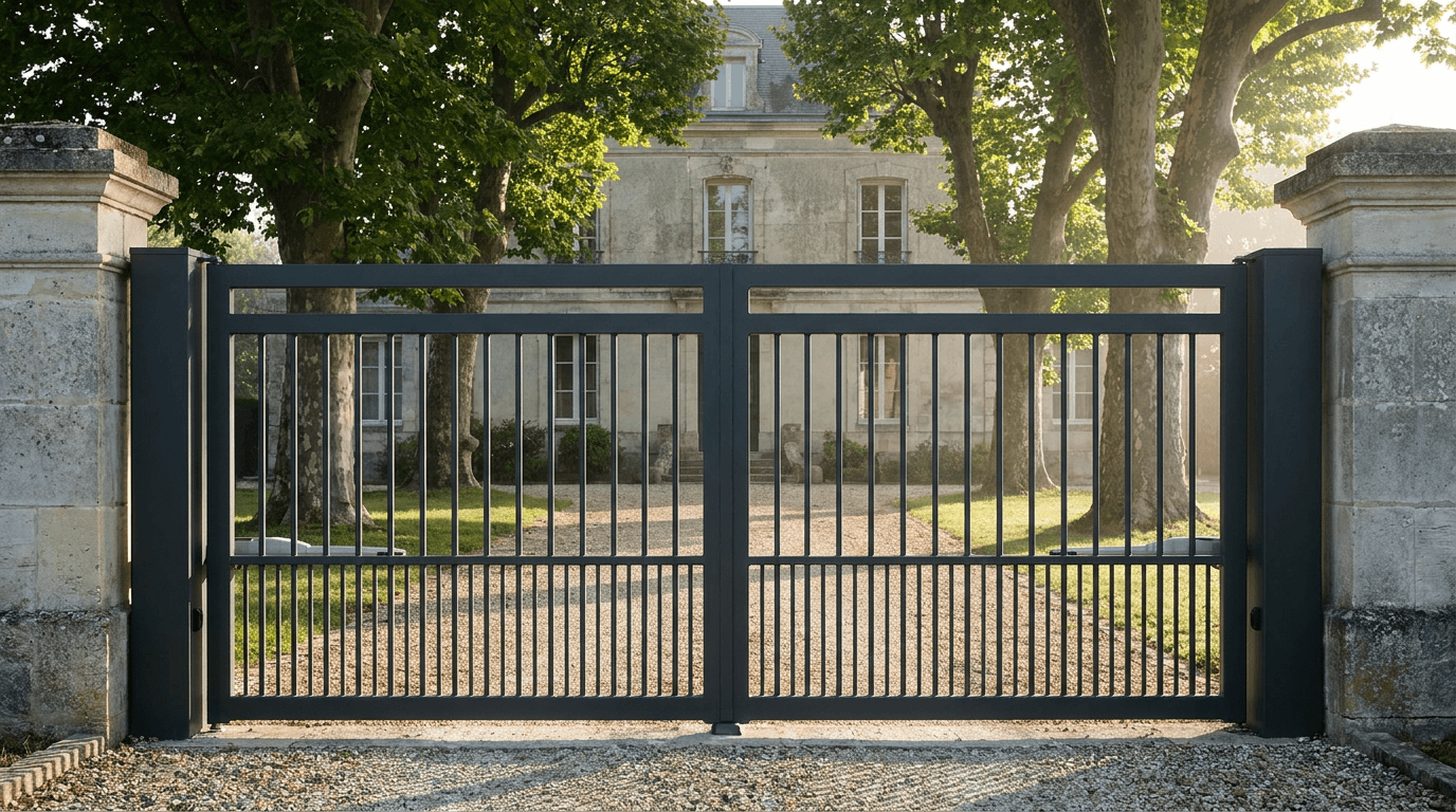 Portail acier S235JR battant 2 vantaux motorisé Came BX-241 RAL 7016 anthracite — Gaillon-sur-Montcient (Yvelines) — AZ Construction Bruyères-sur-Oise — EN 13241