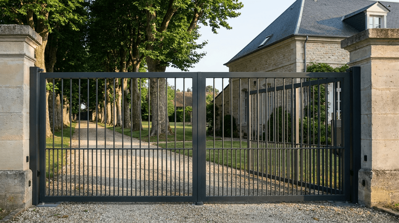 Portail acier S235JR battant 2 vantaux motorisé Came BX-241 RAL 7016 anthracite — Gressey (Yvelines) — AZ Construction Bruyères-sur-Oise — EN 13241