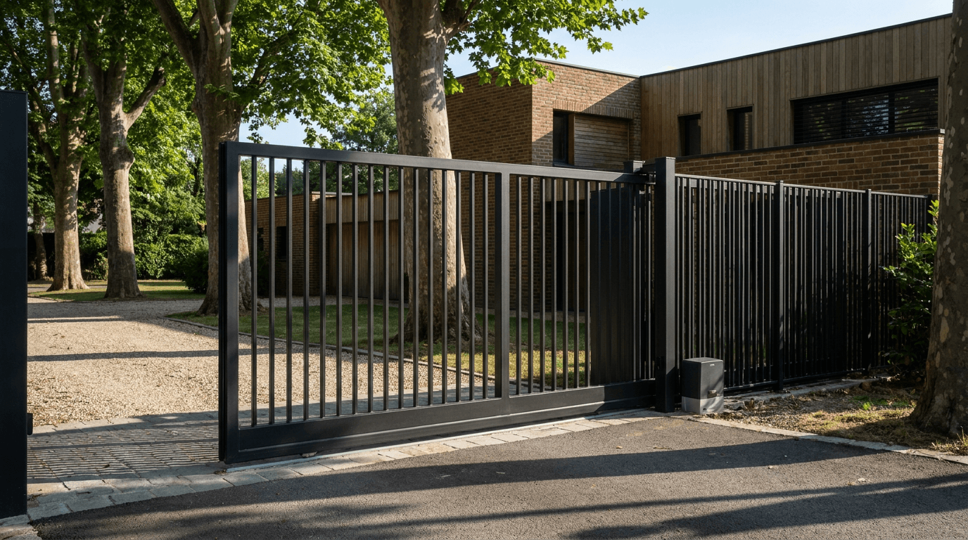 Portail acier S235JR coulissant motorisé Came BX-241 RAL 9005 noir — Maurepas (Yvelines) — AZ Construction Bruyères-sur-Oise — EN 13241