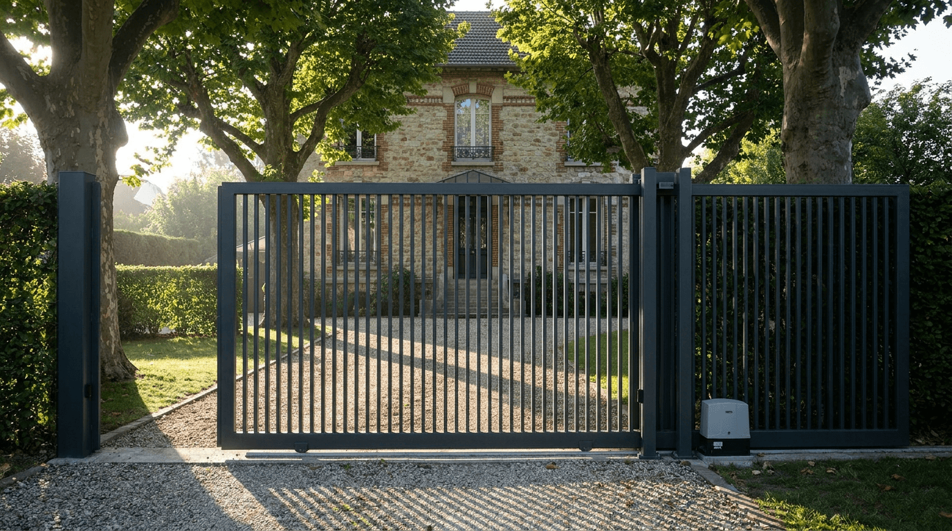 Portail acier S235JR coulissant motorisé Came BX-241 RAL 7016 anthracite — Verneuil-sur-Seine (Yvelines) — AZ Construction Bruyères-sur-Oise — EN 13241