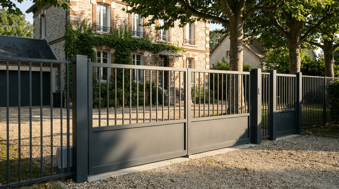 Portail acier S235JR battant 2 vantaux motorisé Came BX-241 RAL 7016 anthracite — Changis-sur-Marne (Seine-et-Marne) — AZ Construction Bruyères-sur-Oise — EN 13241