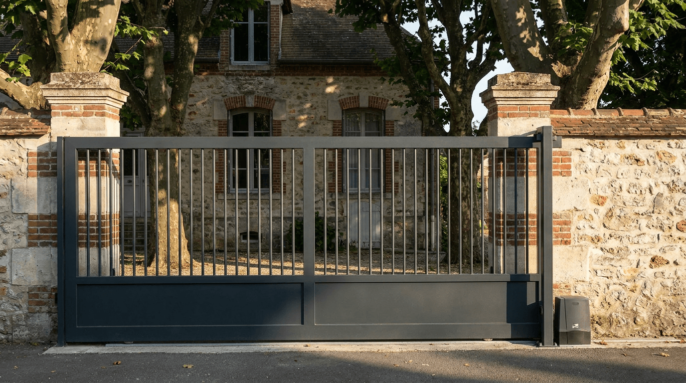 Portail acier S235JR coulissant motorisé Came BX-241 RAL 7016 anthracite — Dannemois (Essonne) — AZ Construction Bruyères-sur-Oise — EN 13241