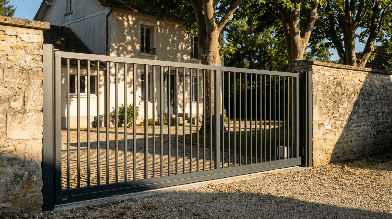 Portail acier S235JR coulissant motorisé Came BX-241 RAL 7016 anthracite — Dhuison-Longueville (Essonne) — AZ Construction Bruyères-sur-Oise — EN 13241