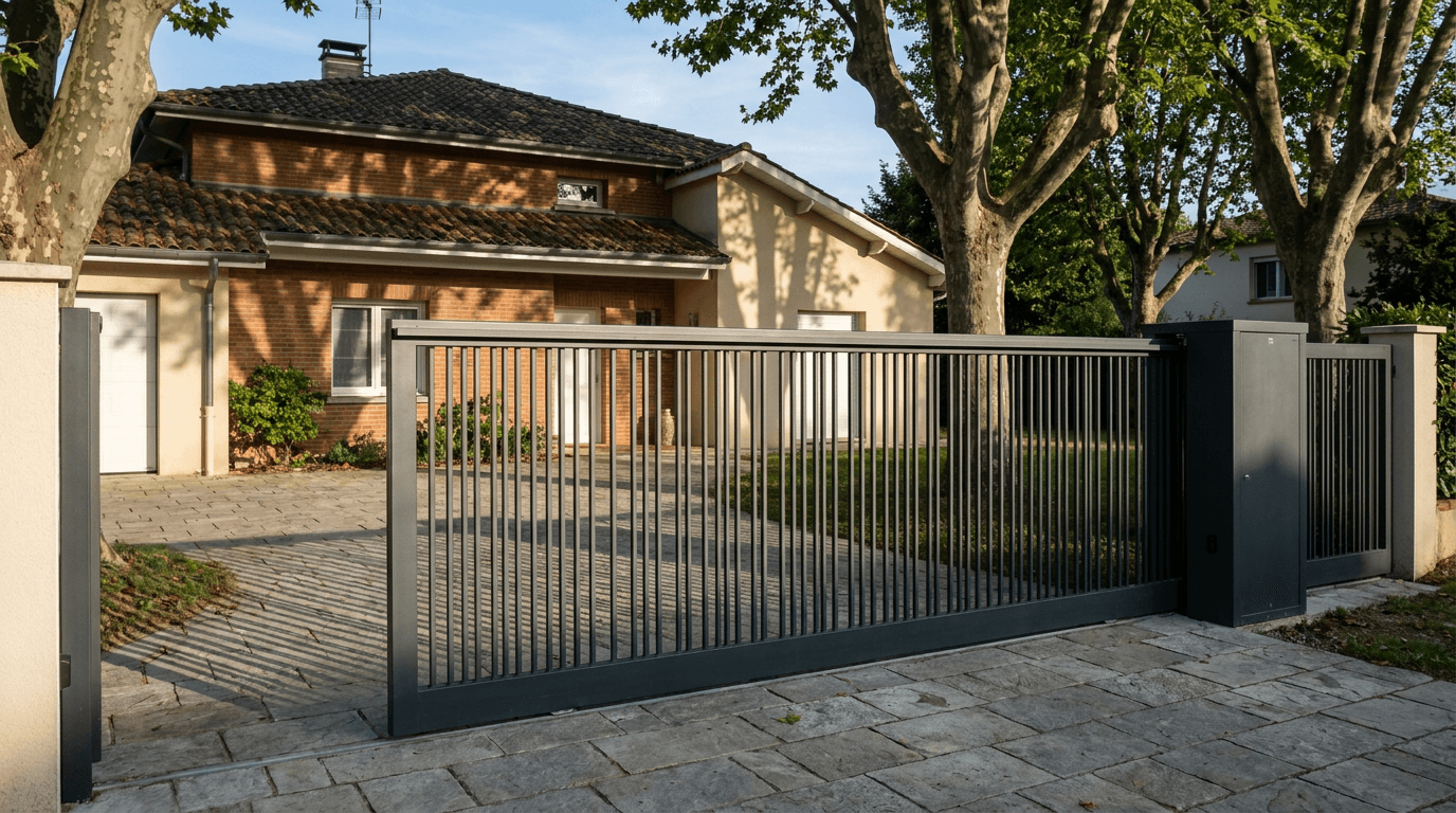 Portail acier S235JR coulissant motorisé Came BX-241 RAL 7016 anthracite — Compans (Seine-et-Marne) — AZ Construction Bruyères-sur-Oise — EN 13241